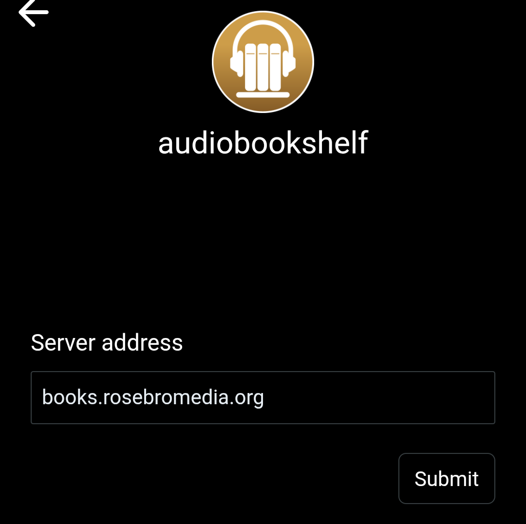 Screenshot showing where to enter the server address in the AudioBookShelf app